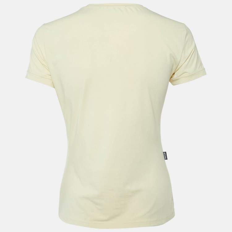 مملوكة مسبقًا Moschino Jeans Yellow Logo Embroidery and Flock Print Jersey T-Shirt M
