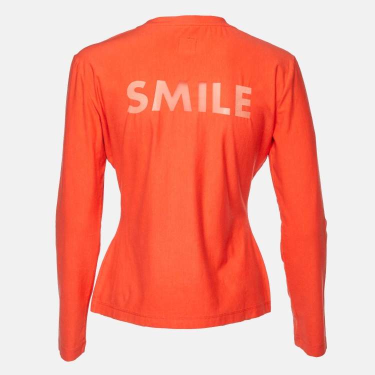 مملوكة مسبقًا Moschino Jeans Orange Smile Print Cotton Blend Knit T-Shirt L