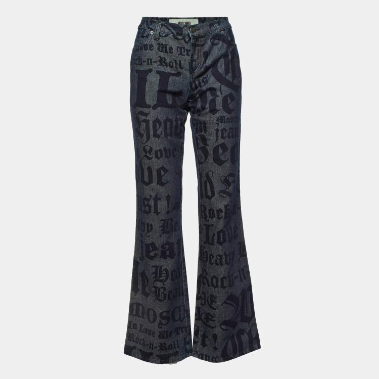 Pre Owned Moschino Jeans Dark Blue Logo Print Denim Jeans M Waist 30" 