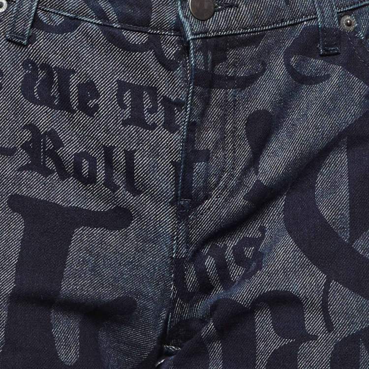 Pre Owned Moschino Jeans Dark Blue Logo Print Denim Jeans M Waist 30" 