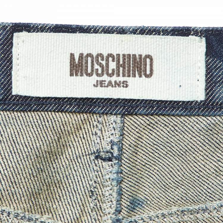 Pre Owned Moschino Jeans Dark Blue Logo Print Denim Jeans M Waist 30" 