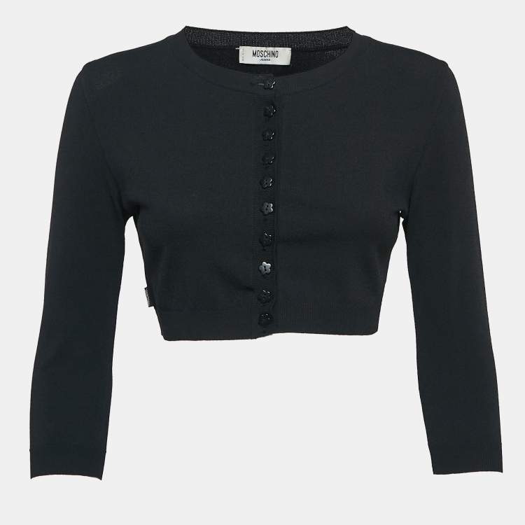 مملوكة مسبقًا Moschino Jeans Black Stretch Knit Buttoned Crop Cardigan M