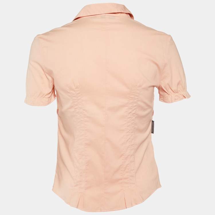 Pre Owned Moschino Jeans Peach Cotton Flower Detail Button Front Shirt M