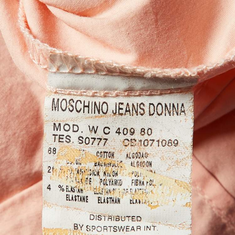 Pre Owned Moschino Jeans Peach Cotton Flower Detail Button Front Shirt M
