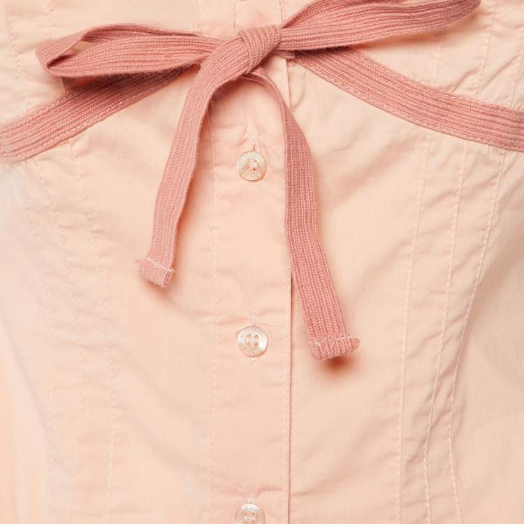 Pre Owned Moschino Jeans Peach Cotton Flower Detail Button Front Shirt M