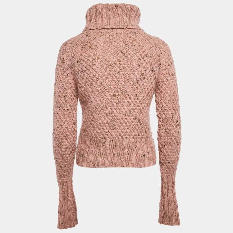مملوكة مسبقًا Moschino Jeans Pink Wool Crochet Turtle Neck Sweater S