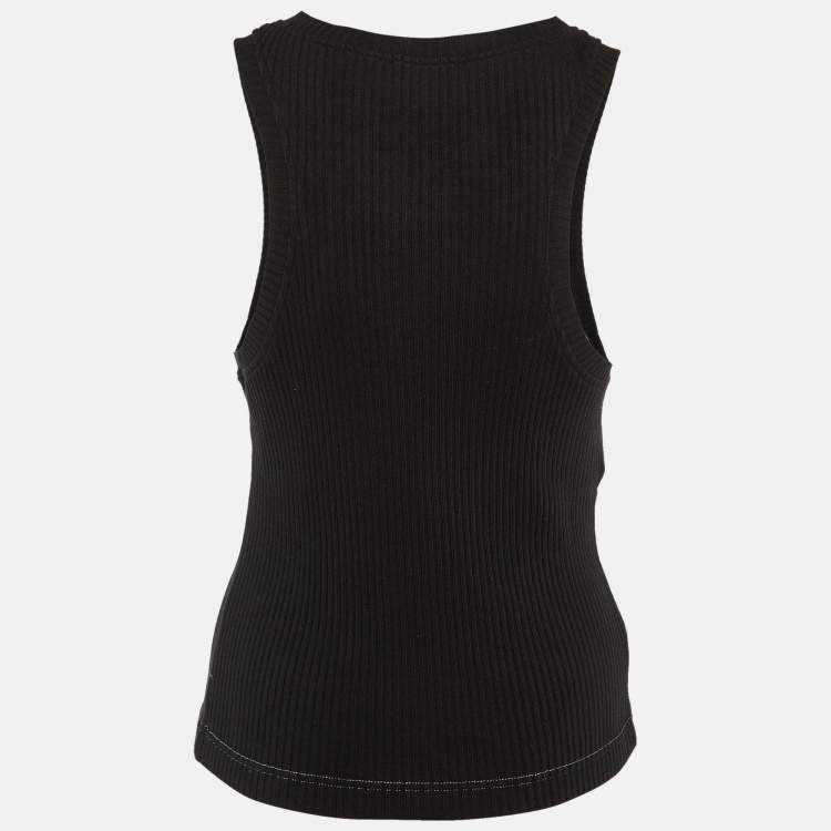 Pre Owned Moschino Black Logo Applique Rib Knit Tank Top L