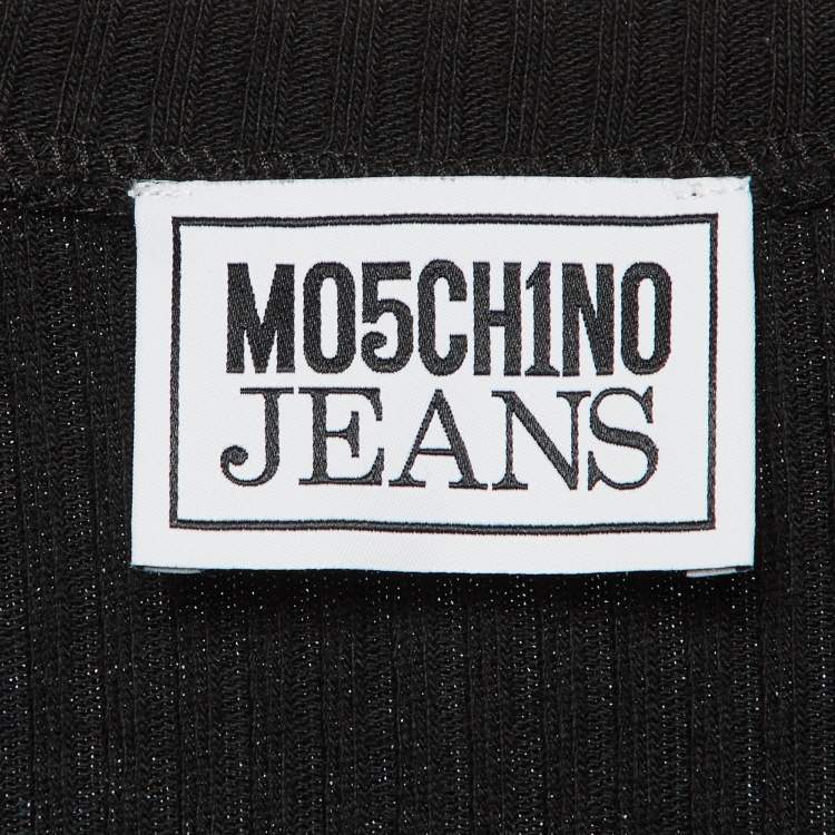 Pre Owned Moschino Black Logo Applique Rib Knit Tank Top L