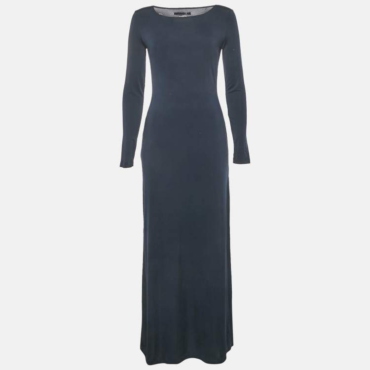 مملوكة مسبقًا Moschino Jeans Navy Blue Jersey Side Slit Maxi Dress L