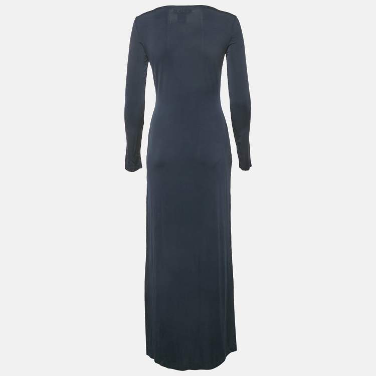 مملوكة مسبقًا Moschino Jeans Navy Blue Jersey Side Slit Maxi Dress L