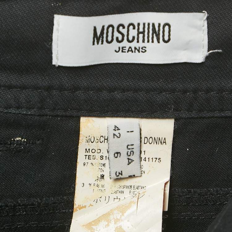 مملوكة مسبقًا Moschino Jeans Black Cotton Logo Stud Detail Mini Skirt M