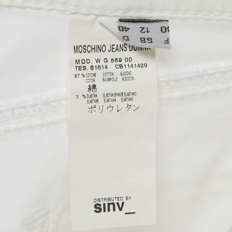 Pre Owned Moschino Jeans White Denim Button Detail Pencil Skirt M Waist 31"