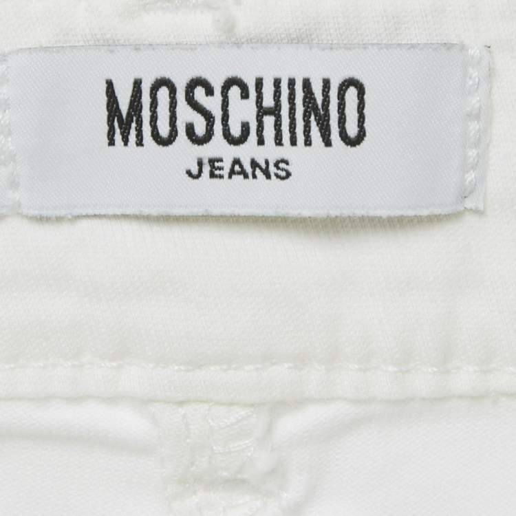 Pre Owned Moschino Jeans White Denim Button Detail Pencil Skirt M Waist 31"