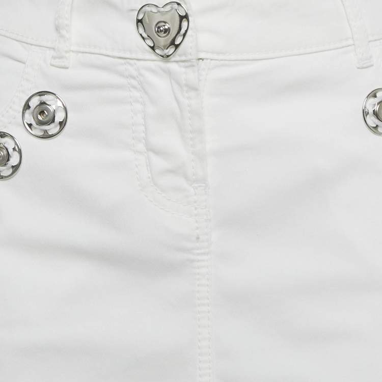 Pre Owned Moschino Jeans White Denim Button Detail Pencil Skirt M Waist 31"
