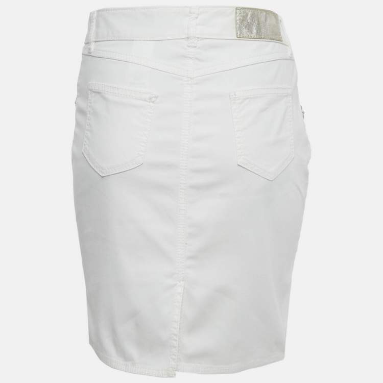 Pre Owned Moschino Jeans White Denim Button Detail Pencil Skirt M Waist 31"