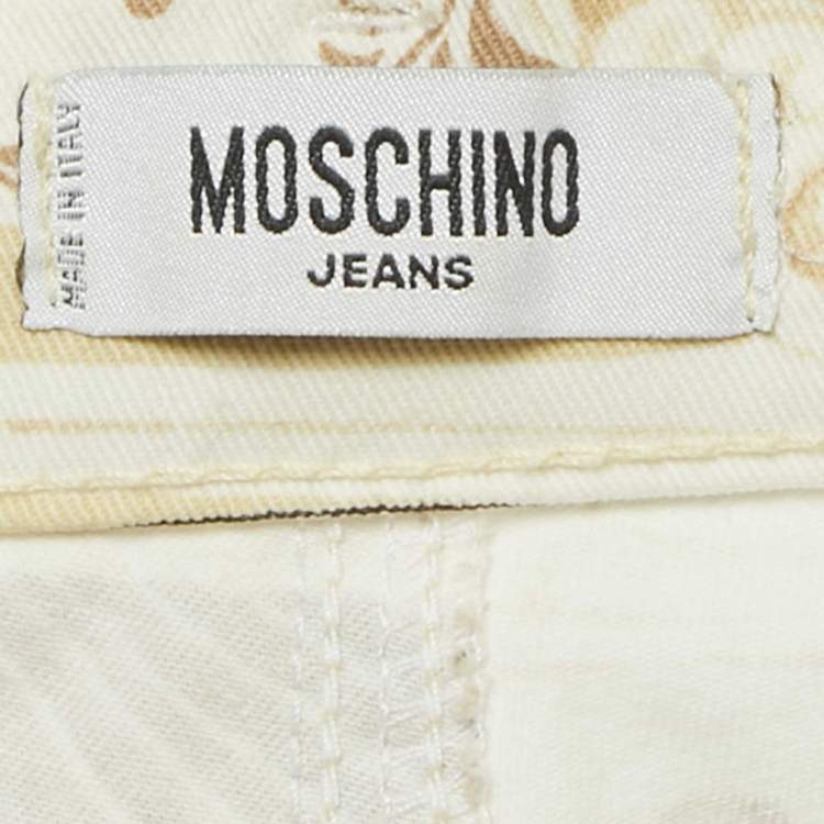 Pre Owned Moschino Jeans Cream Printed Denim Jeans S Waist 28" 