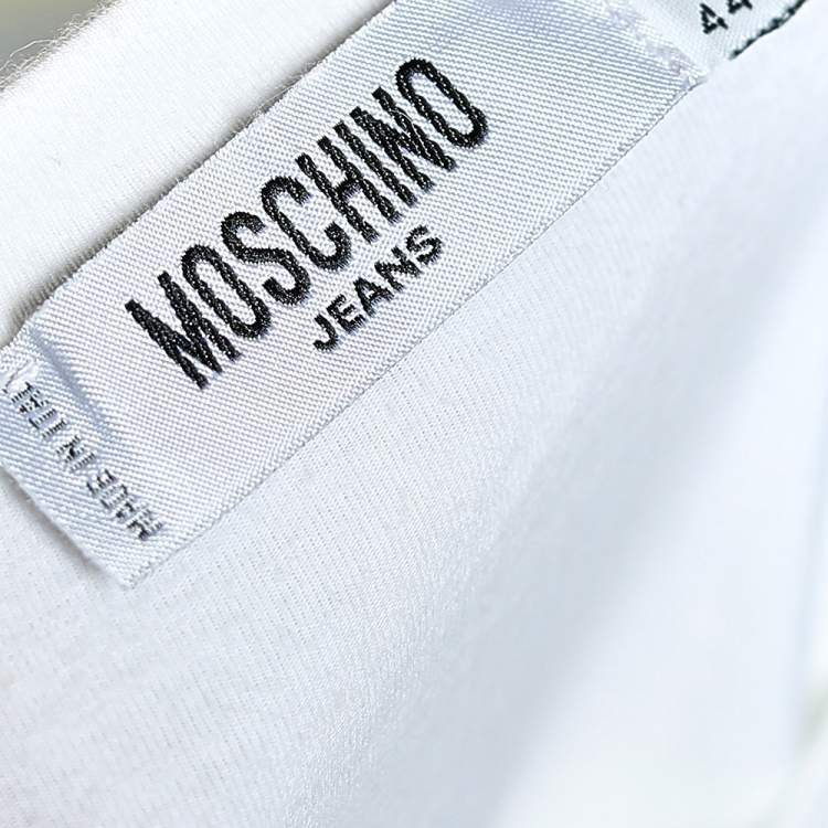 Pre Owned Moschino Jeans White Cotton Star Embellished Short Sleeve T-Shirt M