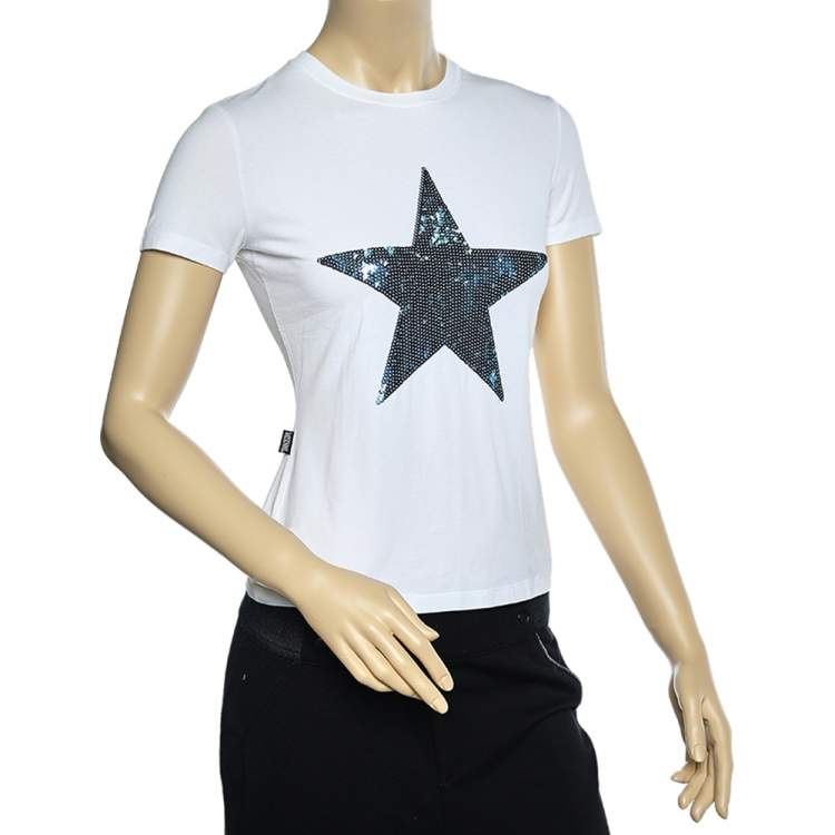 Moschino Jeans White Cotton Star Embellished Short Sleeve T-Shirt