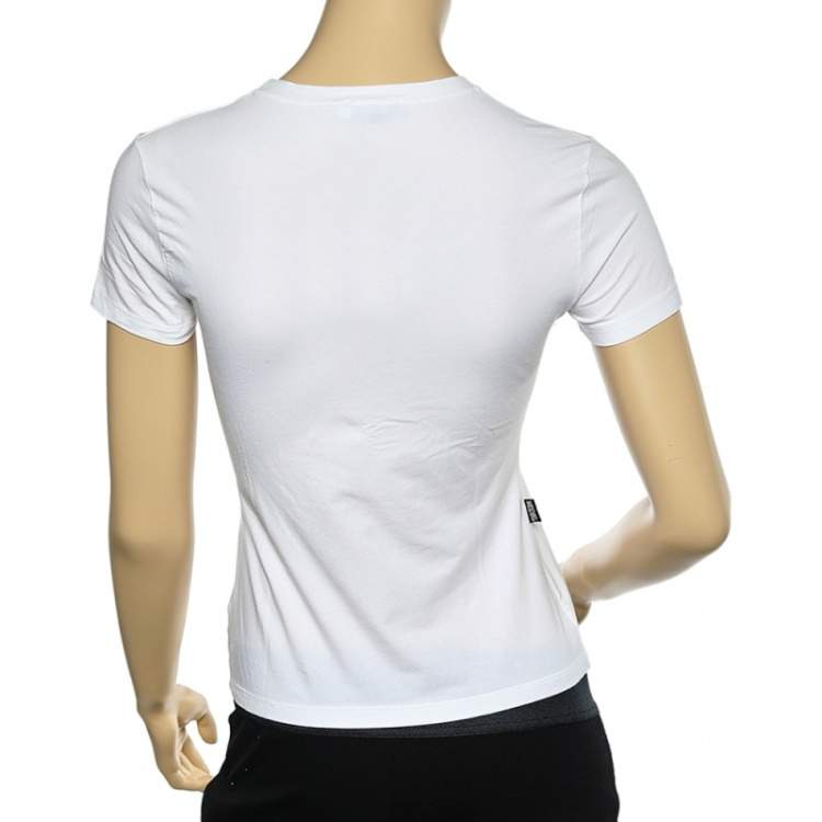 Pre Owned Moschino Jeans White Cotton Star Embellished Short Sleeve T-Shirt M