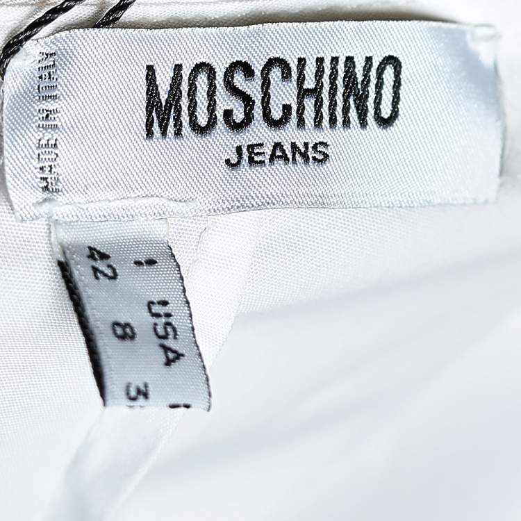 Pre Owned Moschino Jeans White Cotton Halter Neck Collared Mini Dress M