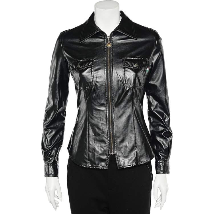 Pre Owned Moschino Jeans Black Coated Button Front Jacket S