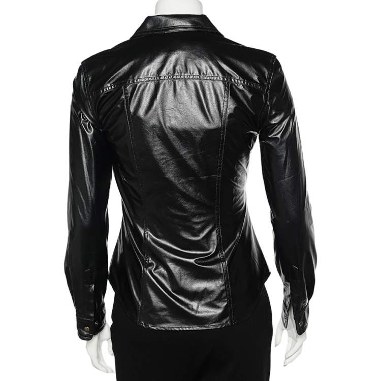 Pre Owned Moschino Jeans Black Coated Button Front Jacket S