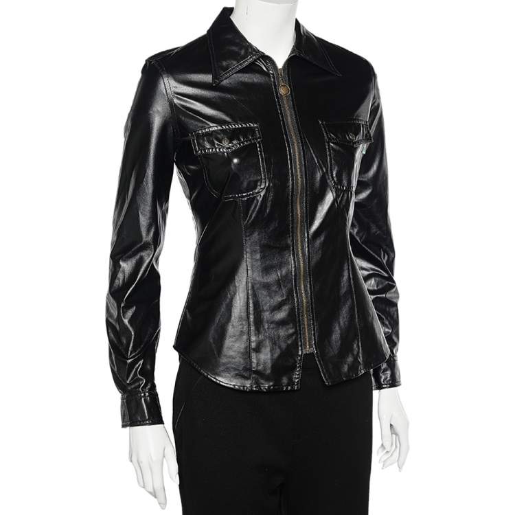 Pre Owned Moschino Jeans Black Coated Button Front Jacket S