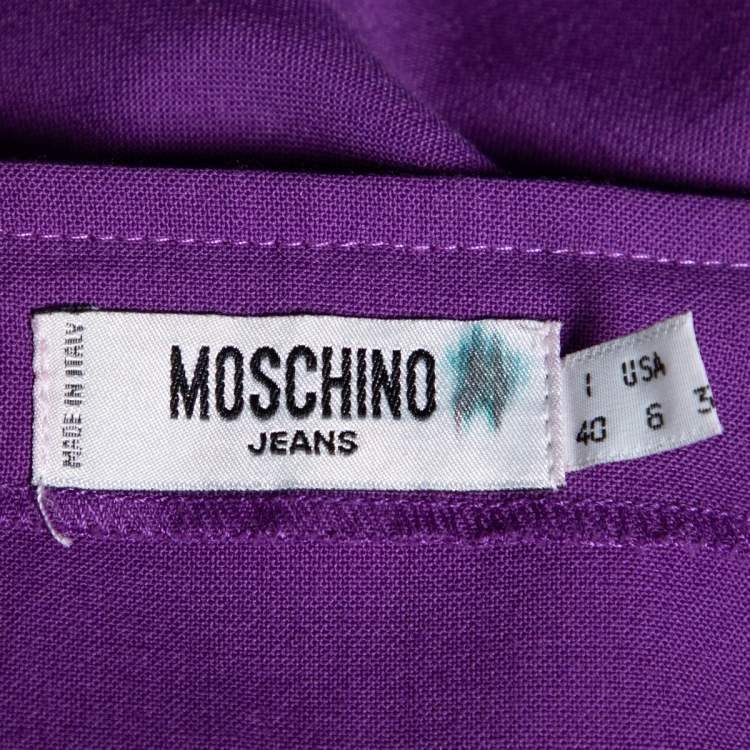 مملوكة مسبقًا Moschino Jeans Purple Wool Blend Ruffle Hem Midi Skirt S