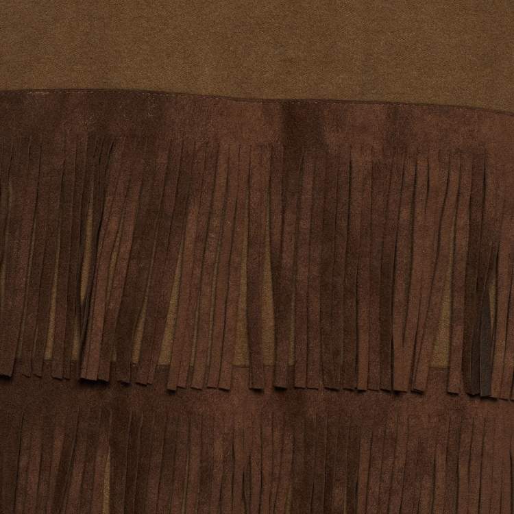Pre Owned Moschino Jeans Tan Brown Tassel Tiered Midi Skirt L