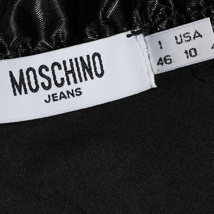 Pre Owned Moschino Jeans Black Crepe & Poplin Ruffled V Neck Dress L