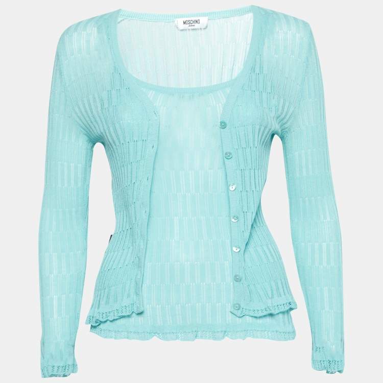 Pre Owned Moschino Jeans Blue Knit Sleeveless Top & Button Front Cardigan Set M