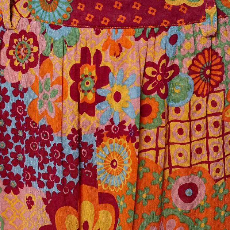 Pre Owned Moschino Jeans Multicolor Floral Printed Crepe Midi Skirt M
