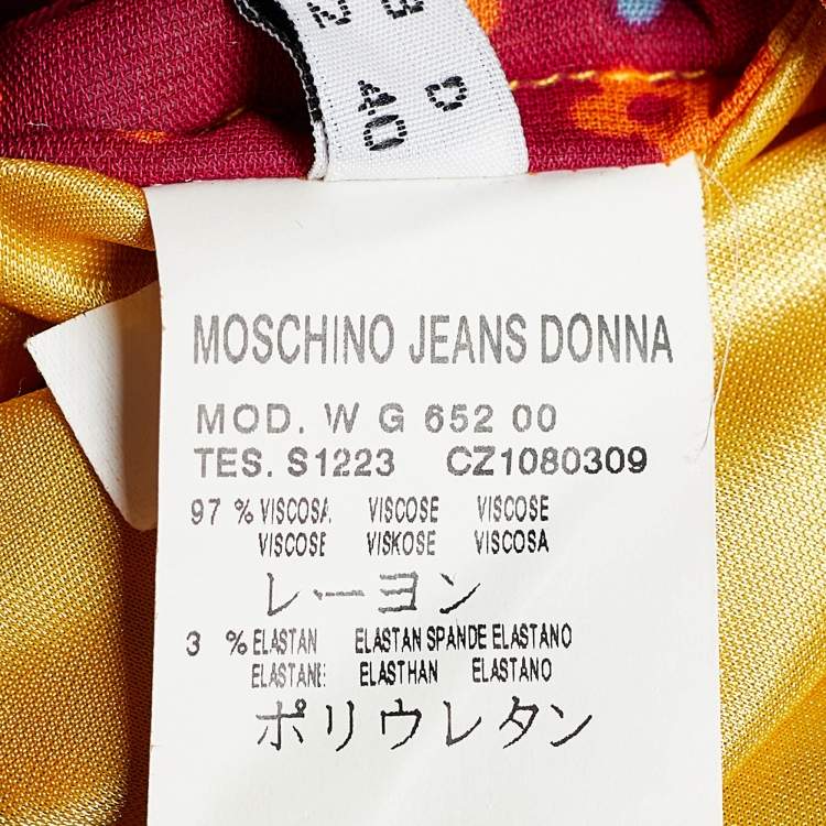 Pre Owned Moschino Jeans Multicolor Floral Printed Crepe Midi Skirt M