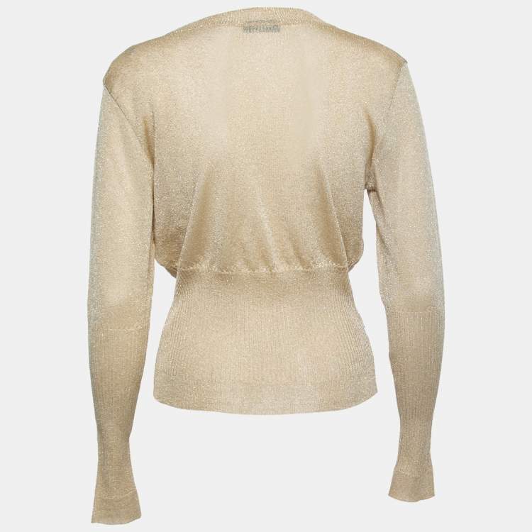 Pre Owned Moschino Jeans Gold Lurex Knit Buttoned Cardigan L