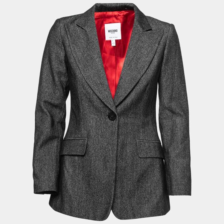 Pre Owned Moschino Jeans Dark Grey Patterned Wool & Cotton Blazer M