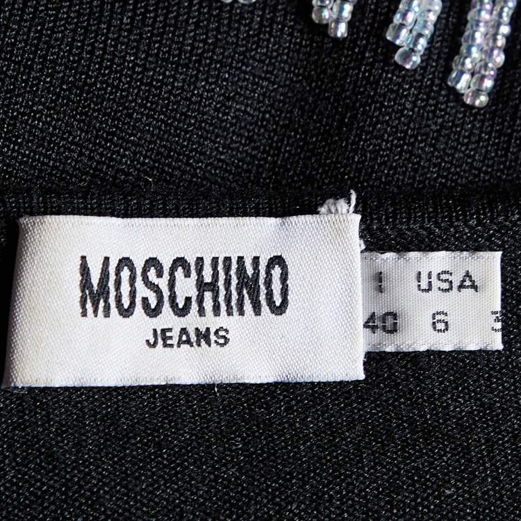 Pre Owned Moschino Jeans Black Embellished Silk Knit  Round Neck Jumper S