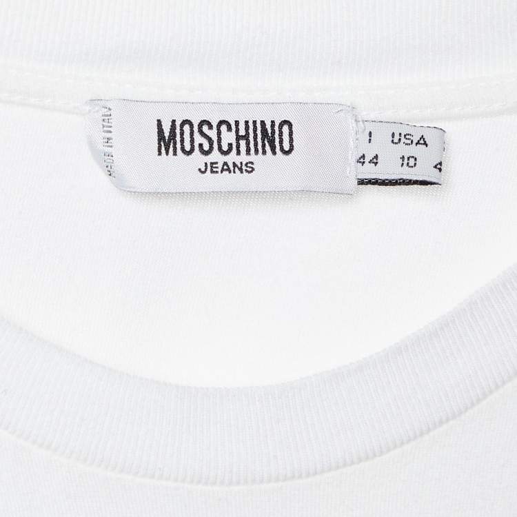 Pre Owned Moschino Jeans White Embellished & Printed Cotton Knit T-Shirt M