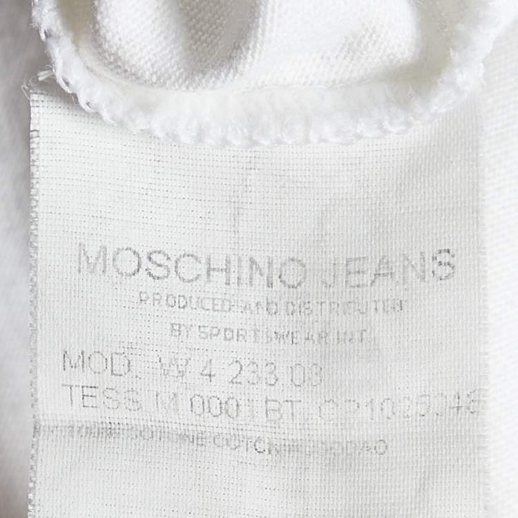 Pre Owned Moschino Jeans White Embellished & Printed Cotton Knit T-Shirt M