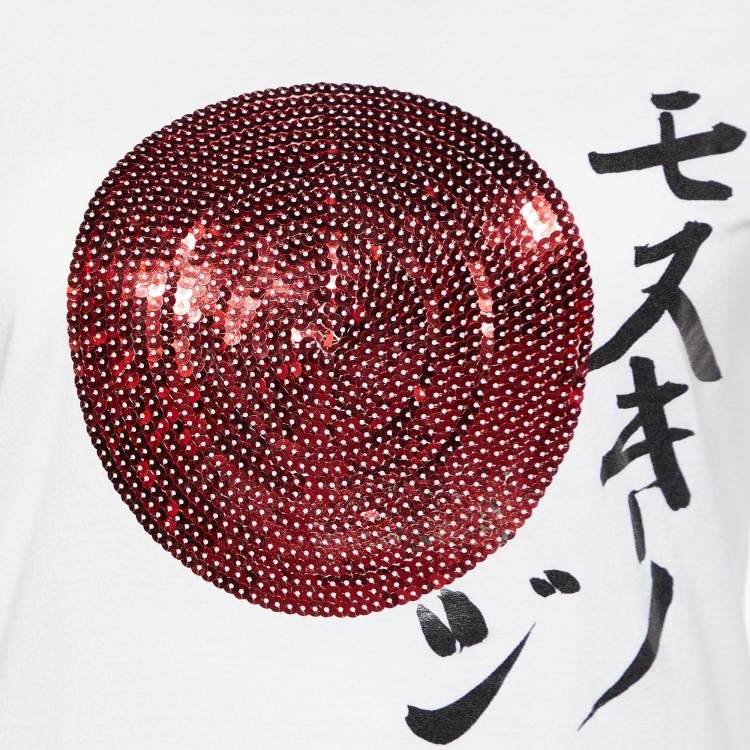 Pre Owned Moschino Jeans White Embellished & Printed Cotton Knit T-Shirt M