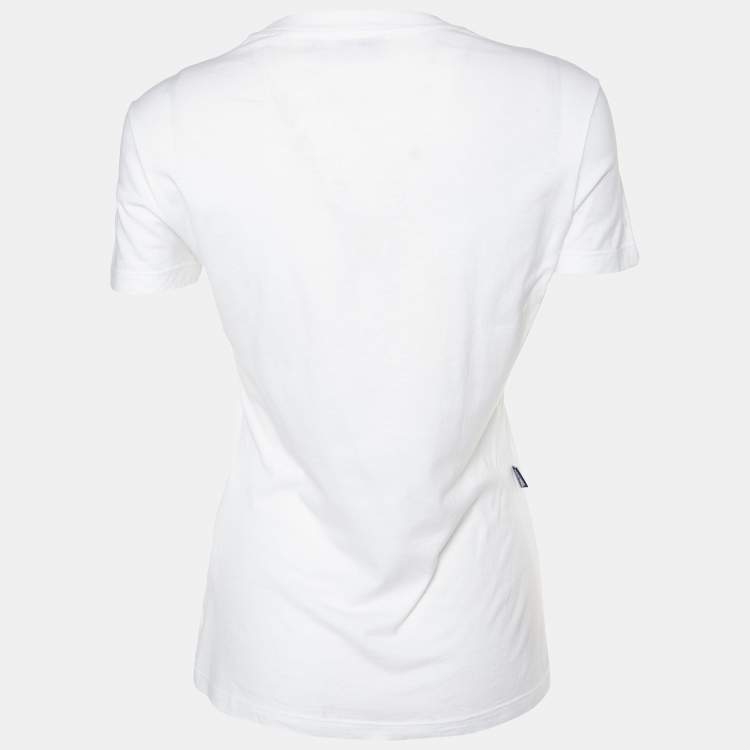 Pre Owned Moschino Jeans White Embellished & Printed Cotton Knit T-Shirt M