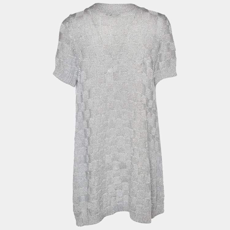 مملوكة مسبقًا Moschino Jeans Silver Lurex Knit Open Front Cardigan L