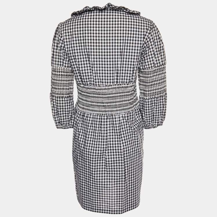 Pre Owned Moschino Jeans Monochrome Gingham Check Cotton Dress L
