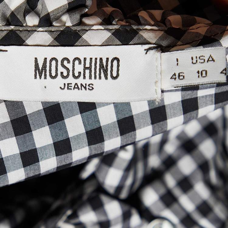 Pre Owned Moschino Jeans Monochrome Gingham Check Cotton Dress L