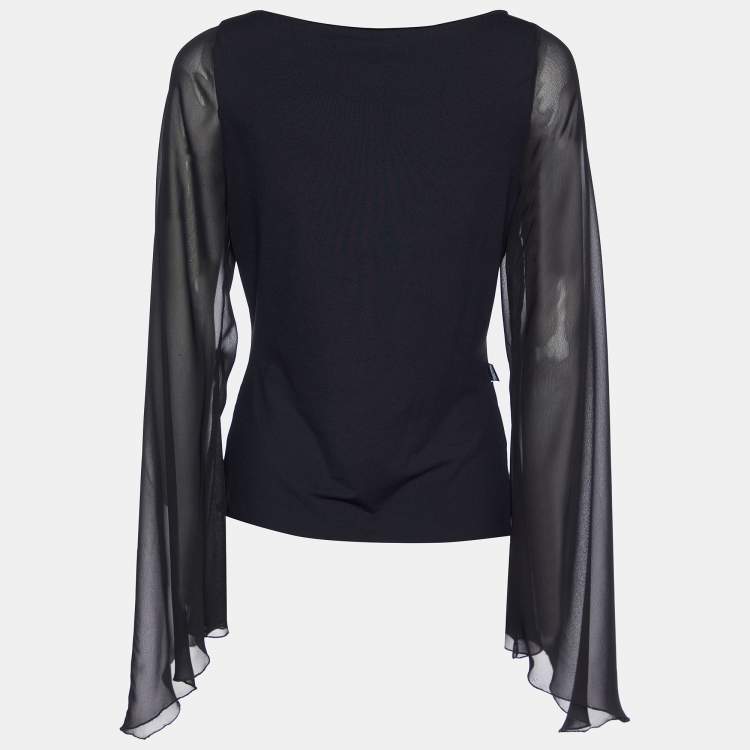 Pre Owned Moschino Jeans Black Cards Applique Detail Jersey Long Sleeve Top L