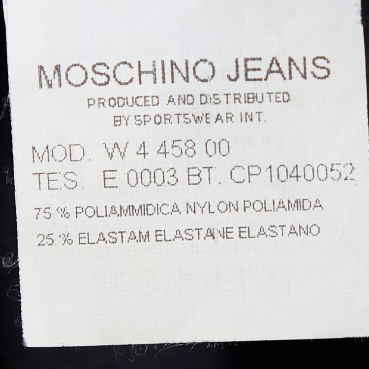 Pre Owned Moschino Jeans Black Cards Applique Detail Jersey Long Sleeve Top L