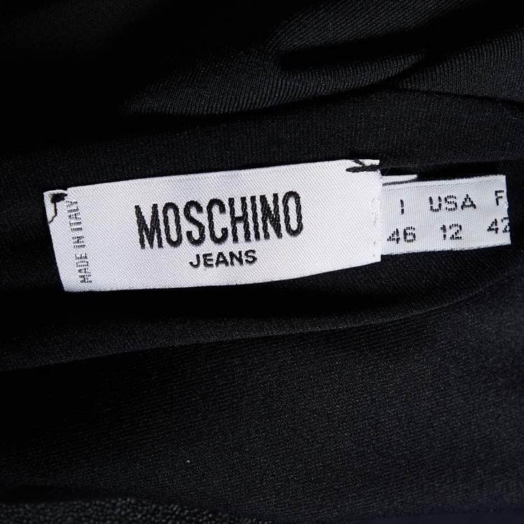 Pre Owned Moschino Jeans Black Cards Applique Detail Jersey Long Sleeve Top L