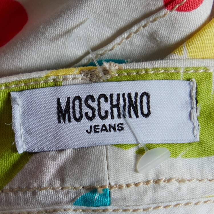 Pre Owned Moschino Jeans White Floral Printed Cotton Capri Pants M