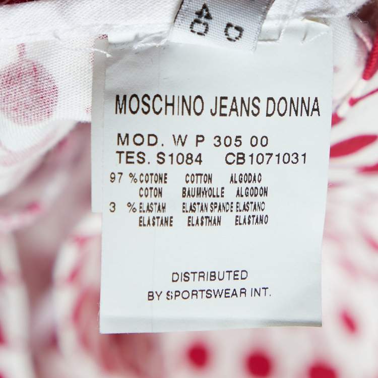 Pre Owned Moschino Jeans White Apple Printed Mesh Top, Cami & Cotton Capri Pants Set L