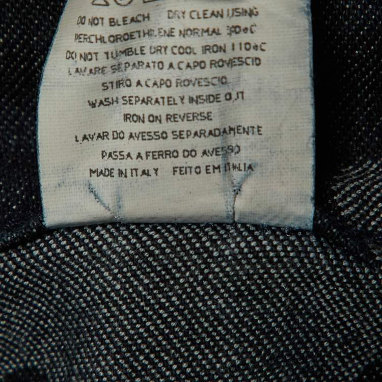 Pre Owned Moschino Jeans Dark Blue Hearts Patterned Denim Flared Jeans L Waist 28"