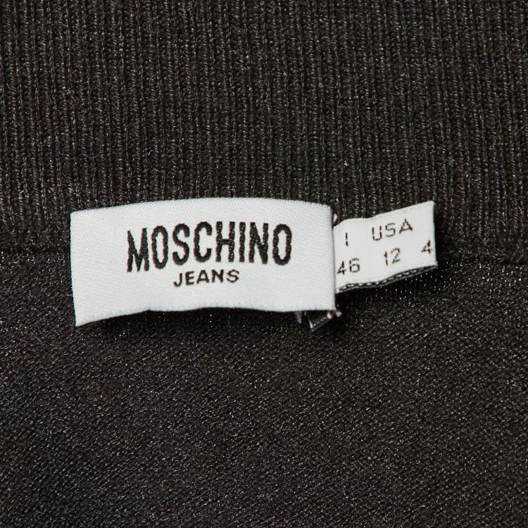 مملوكة مسبقًا Moschino Jeans Grey Embellished Knit Zip Front High Neck Sweater L